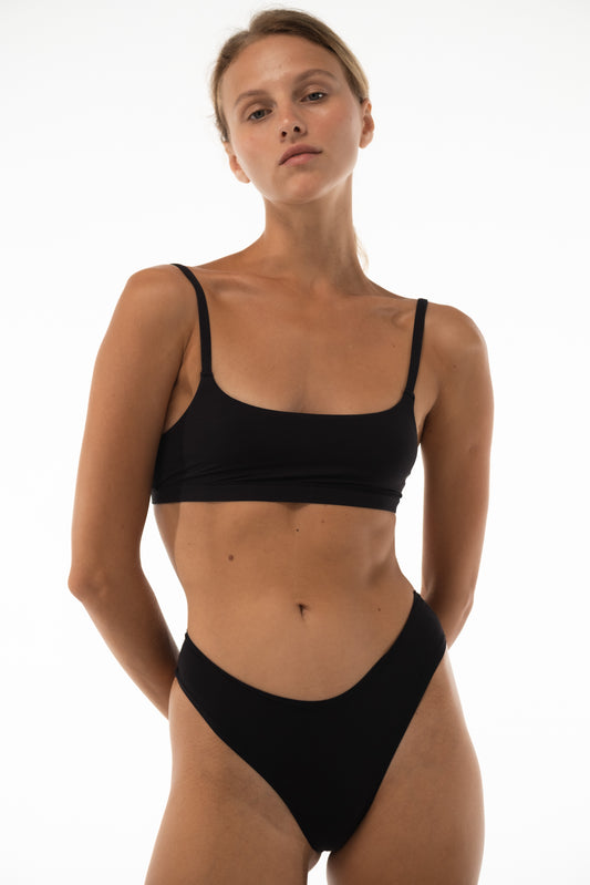 HIGH-WAISTED SEAMLESS THONG BLACK