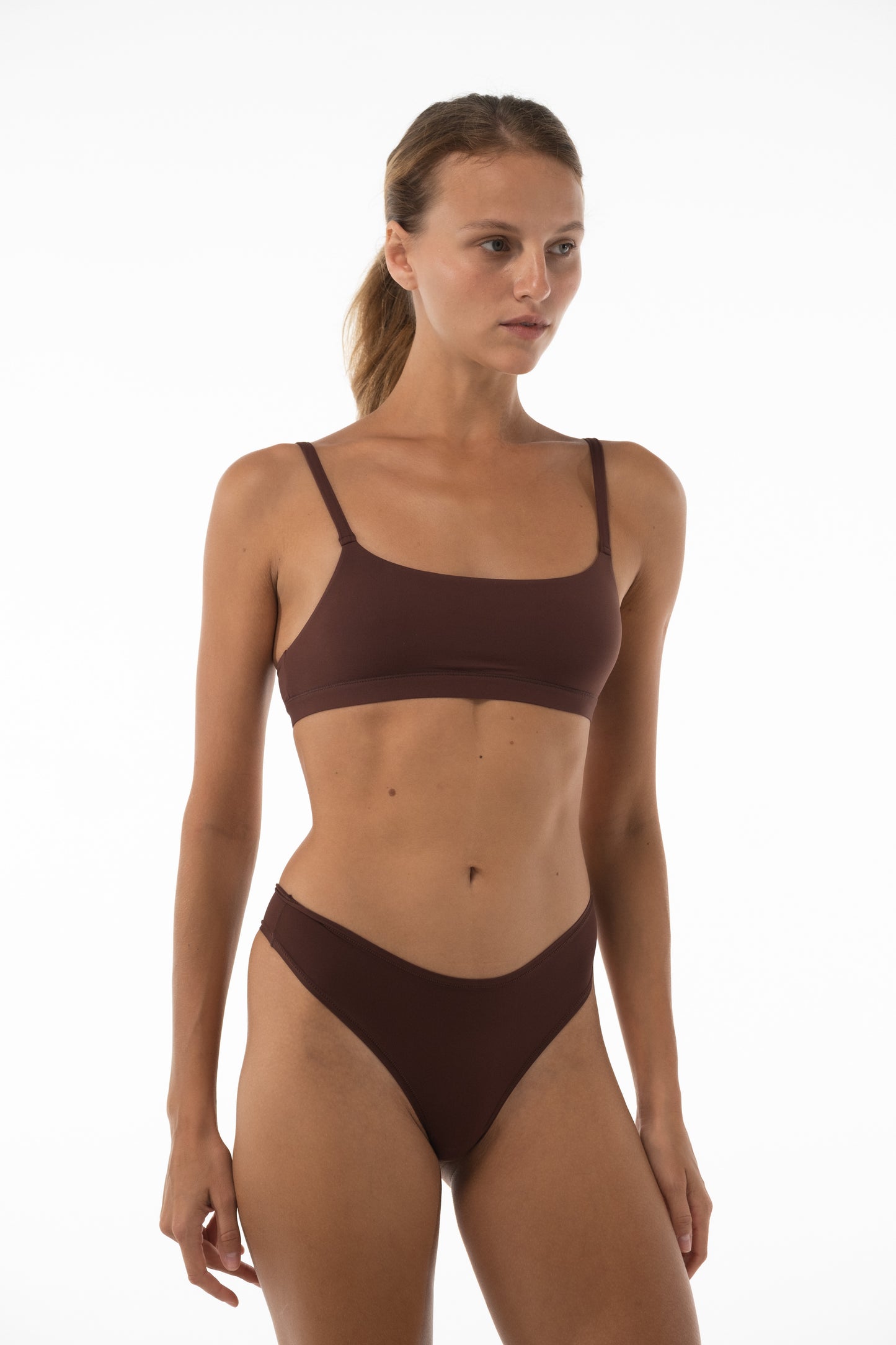 SQUARE NECK BRALETTE ADJUSTABLE STRAPS BROWN