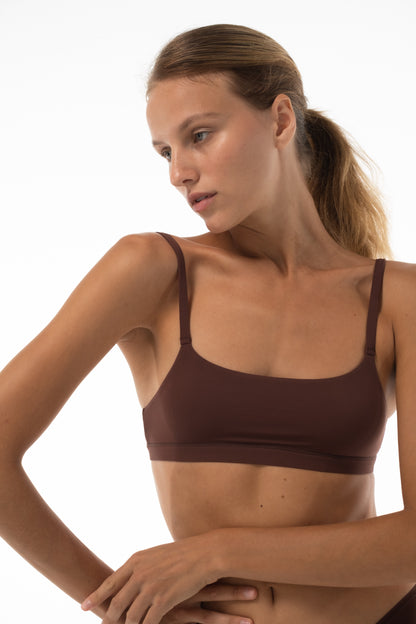 SQUARE NECK BRALETTE ADJUSTABLE STRAPS BROWN