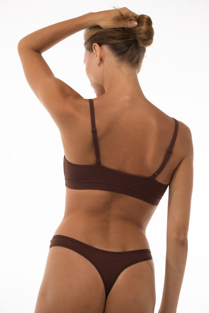 SEAMLESS MID-RISE THONG BROWN