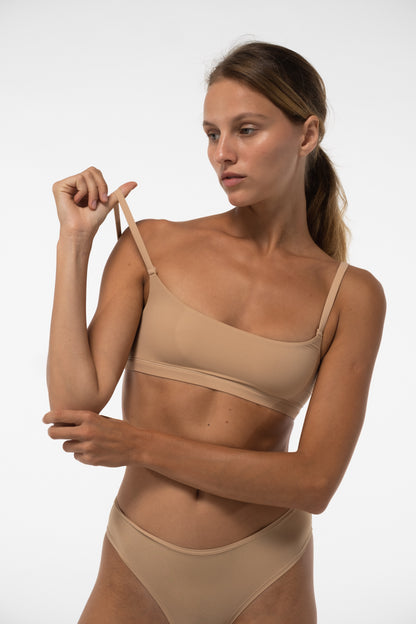 SQUARE NECK BRALETTE ADJUSTABLE STRAPS BEIGE