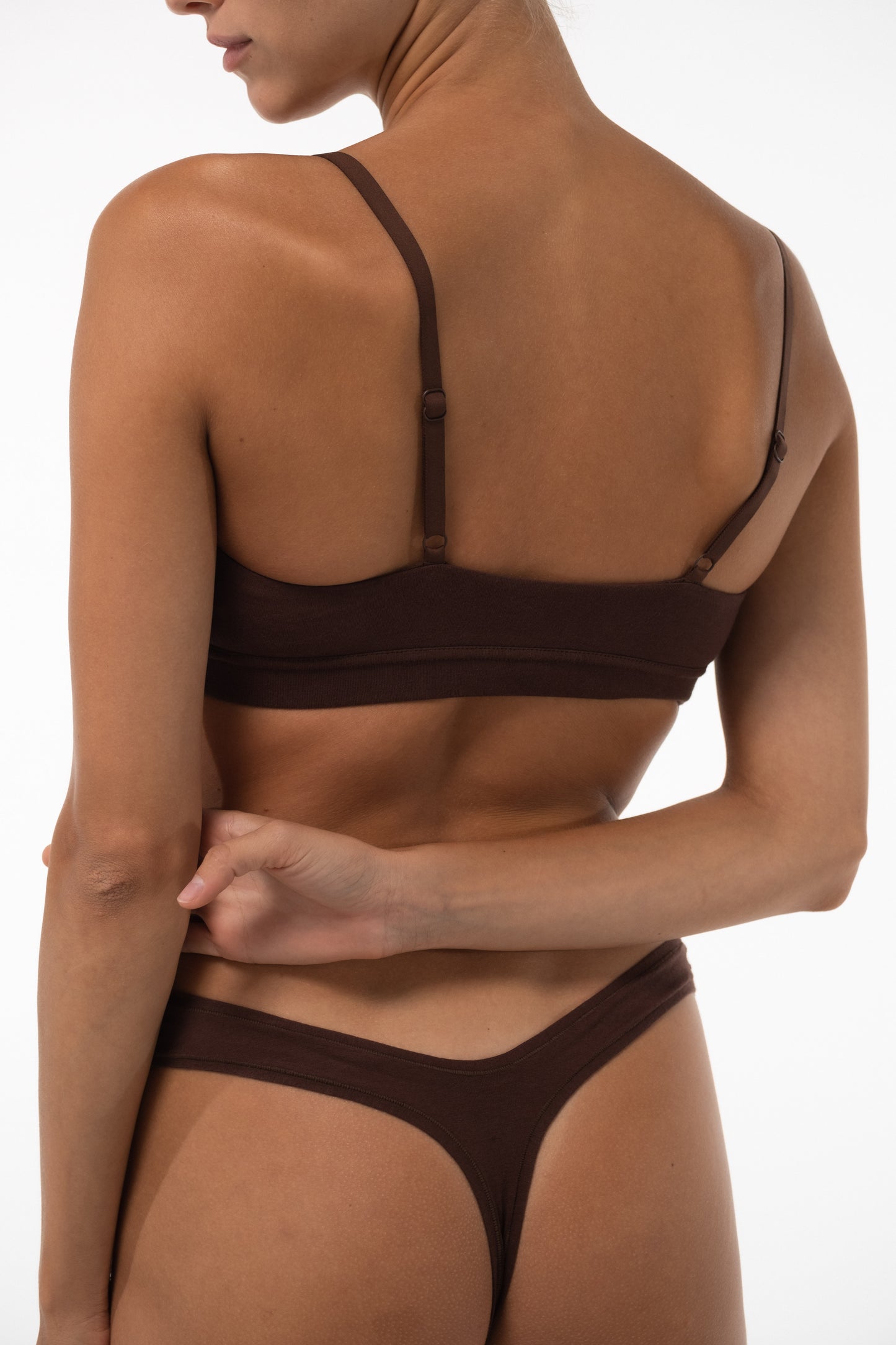 V-NECK COTTON BRALETTE ADJUSTABLE STRAPS BROWN