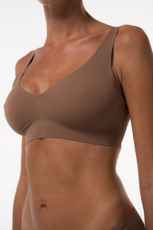 FULL-COVERAGE WIRELESS BRA WITH ADJUSTABLE STRAPS BROWN